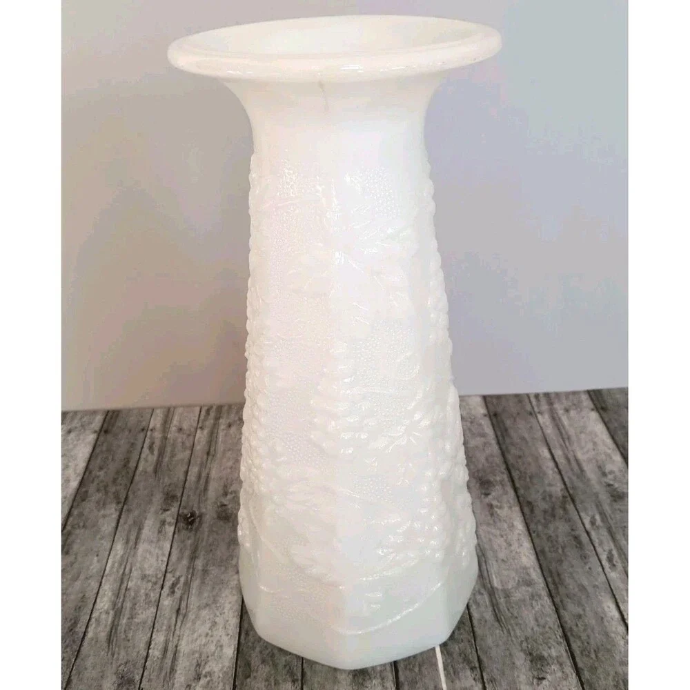 Vintage Milk Glass Paneled Grape Footed Vase 10